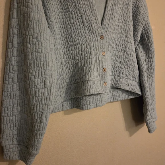 WORLD MARKET | COST PLUS Sage Green Quilted Cropped Buttoned Hoodie Coat SZ S - Picture 3 of 9